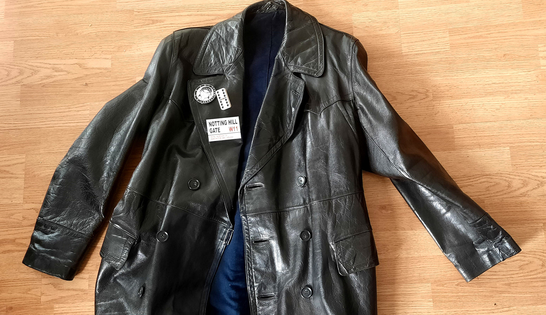 "Matrix Leather Coat" Customized Long Hand-Painted Black Leather Coat