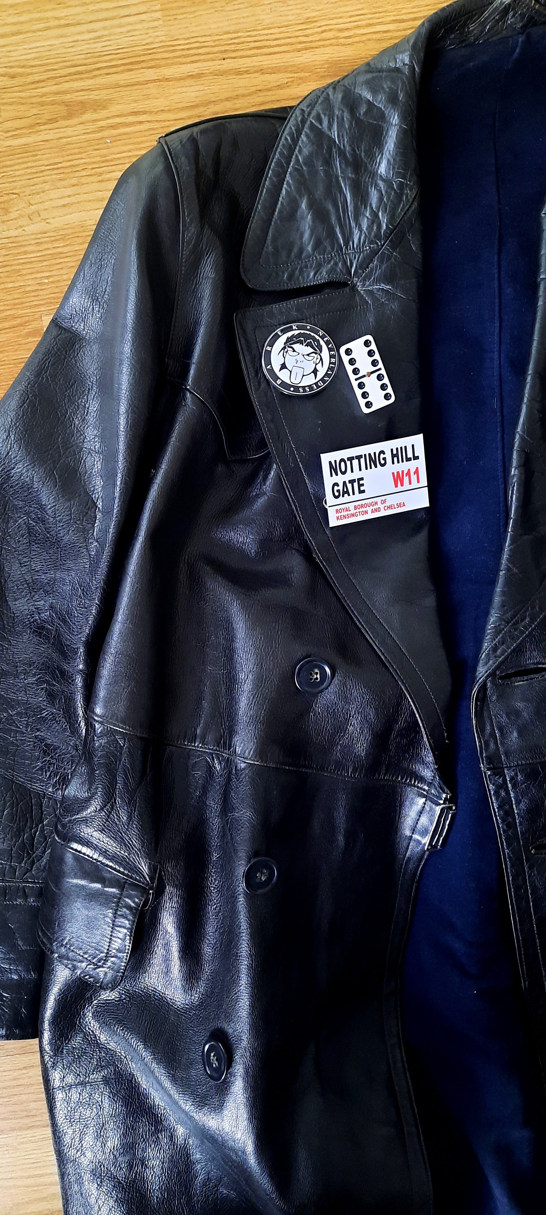 "Matrix Leather Coat" Customized Long Hand-Painted Black Leather Coat