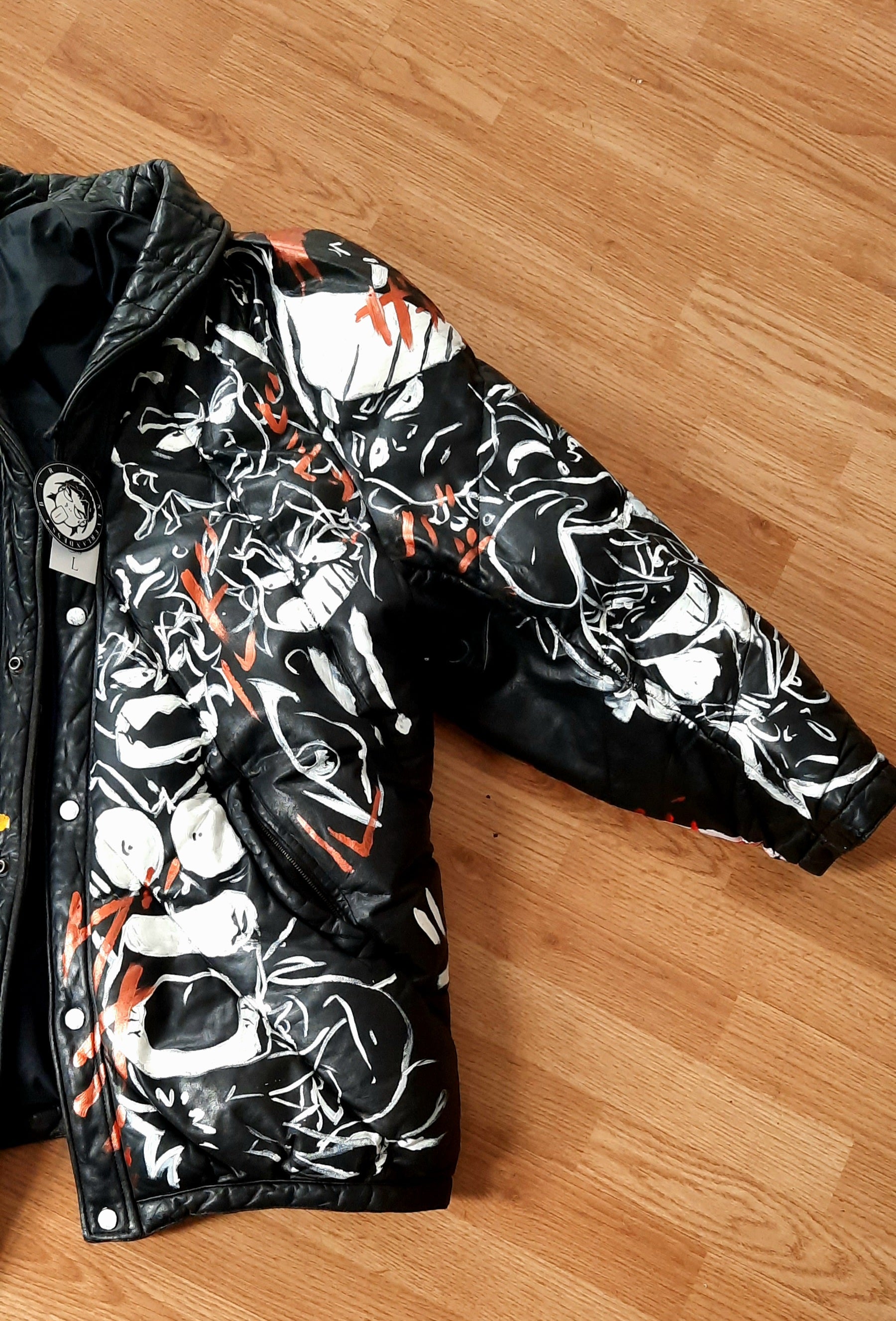 “Soft Power // They Don't Know” Customized Black Leather Puffer Jacket