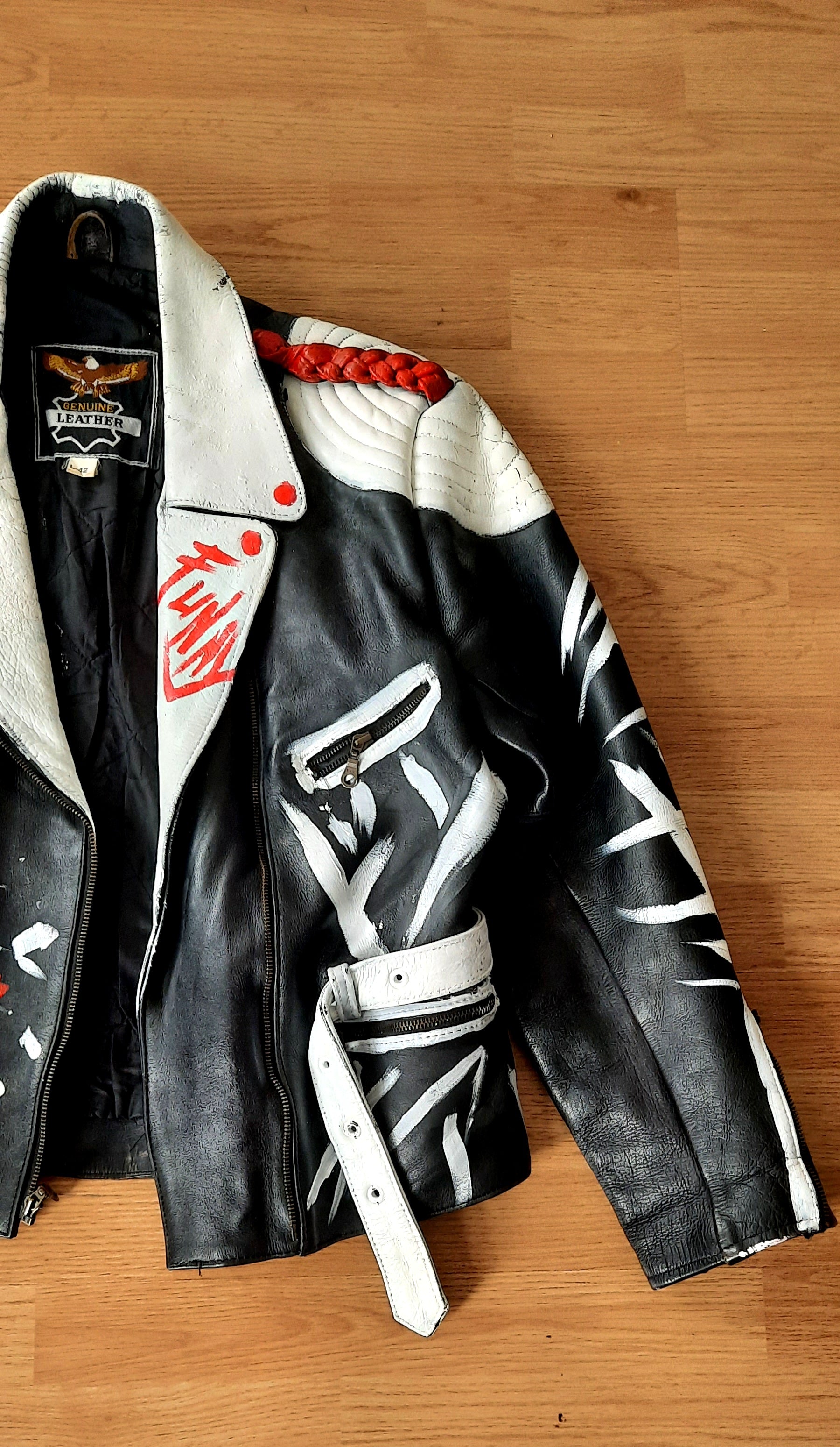 "Leather Biker Jacket" Black & White Customized Leather Jacket