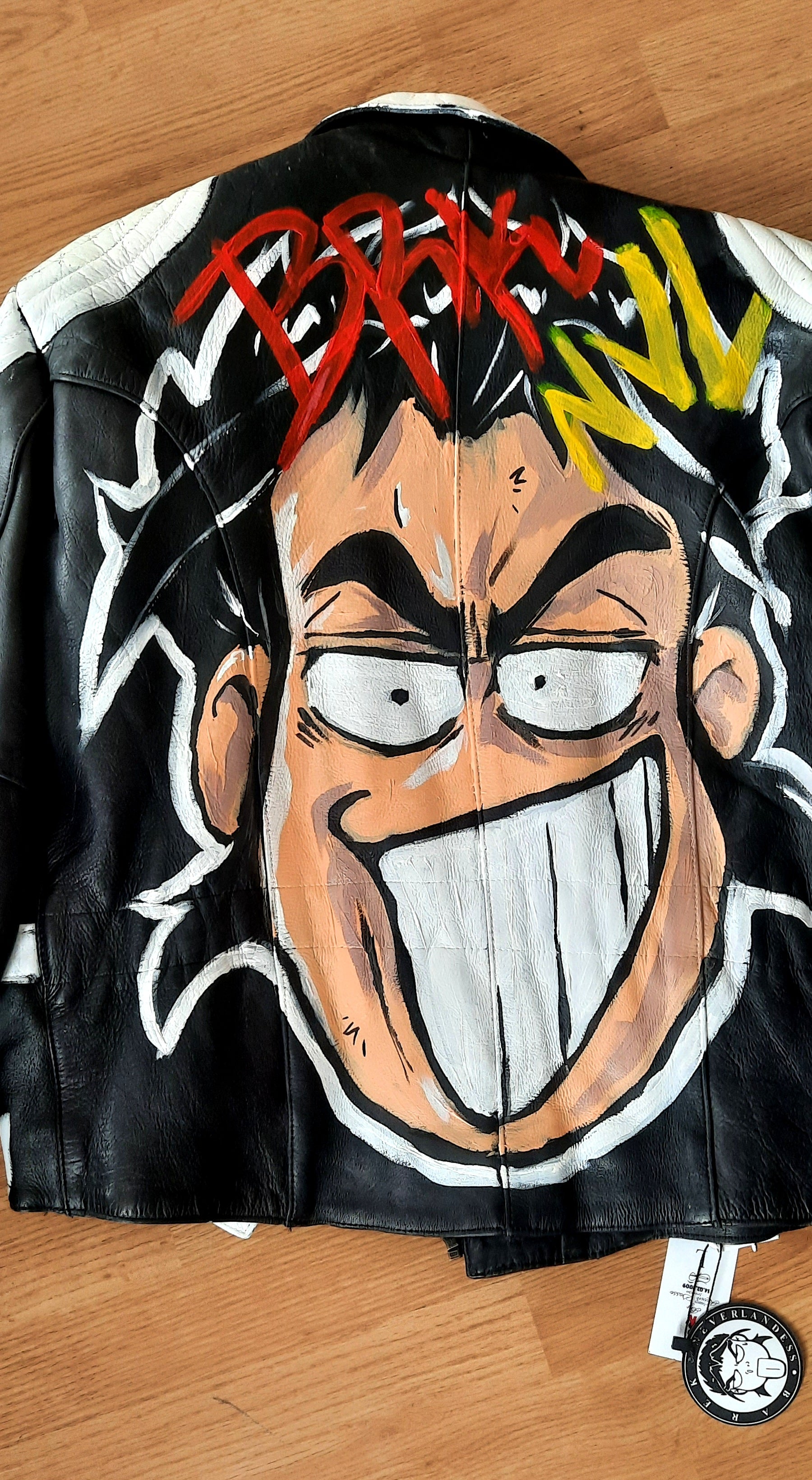 "Leather Biker Jacket" Black & White Customized Leather Jacket
