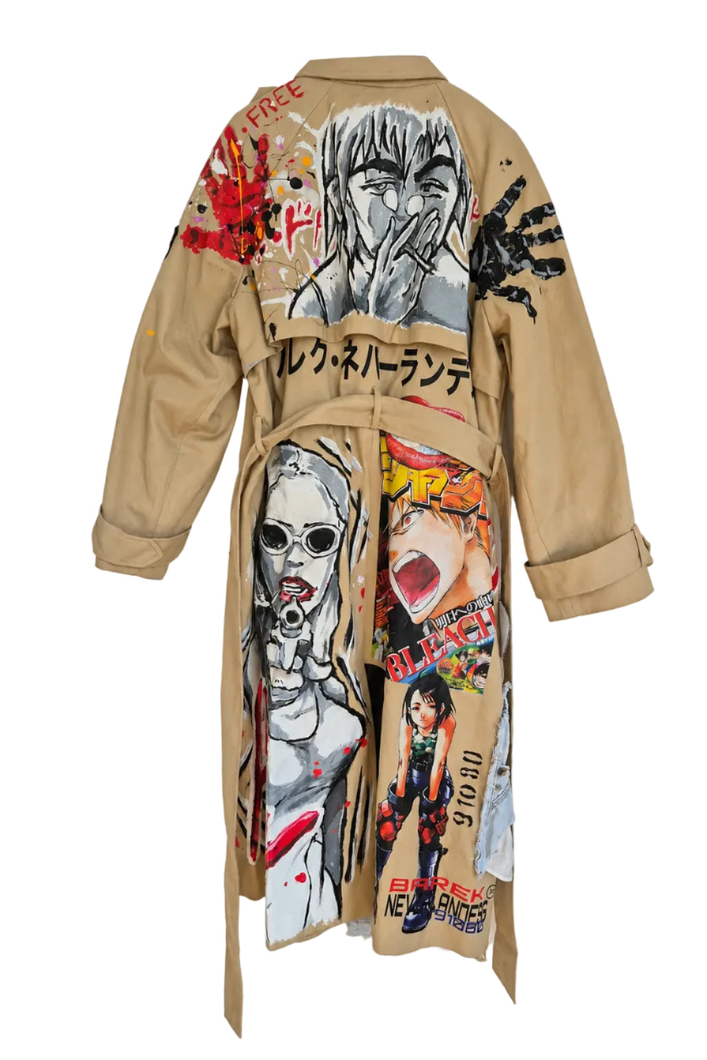 Barek Neverlandess London streetwear - Hand Painted Oversized Trench Coat unique designer fashion artwork