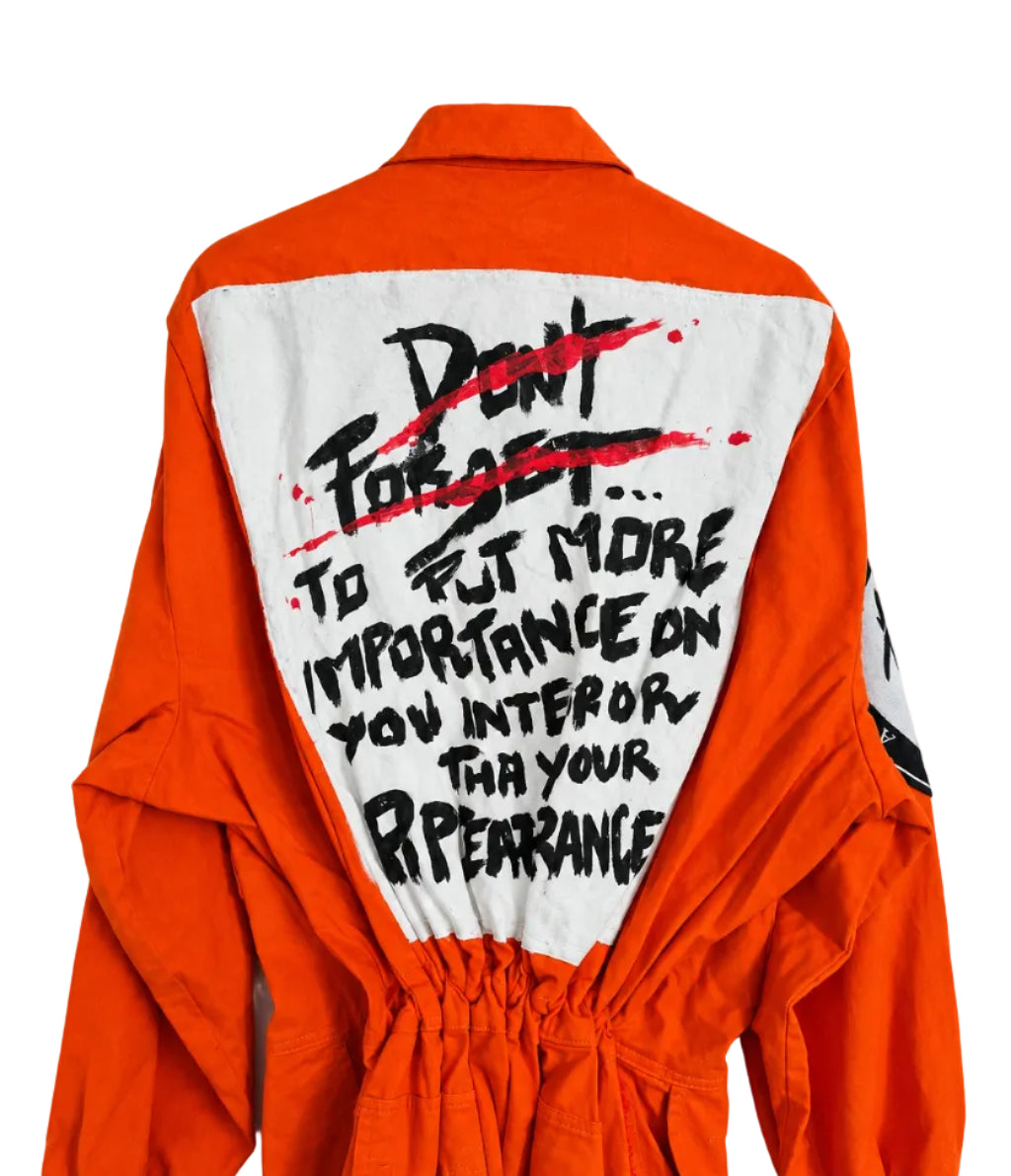Barek Neverlandess London streetwear - “Guetto Dreams” Oversized Orange Jumpsuit unique designer fashion artwork
