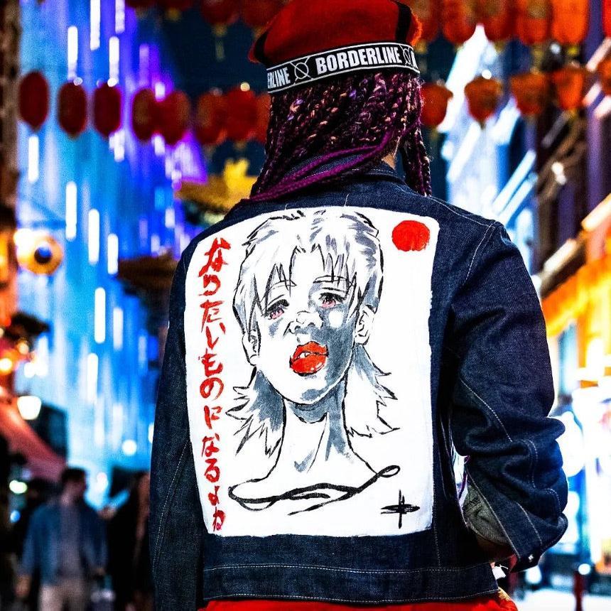 “Become What You Desire” Dark Blue Customized Fitted Denim Jacket for Women