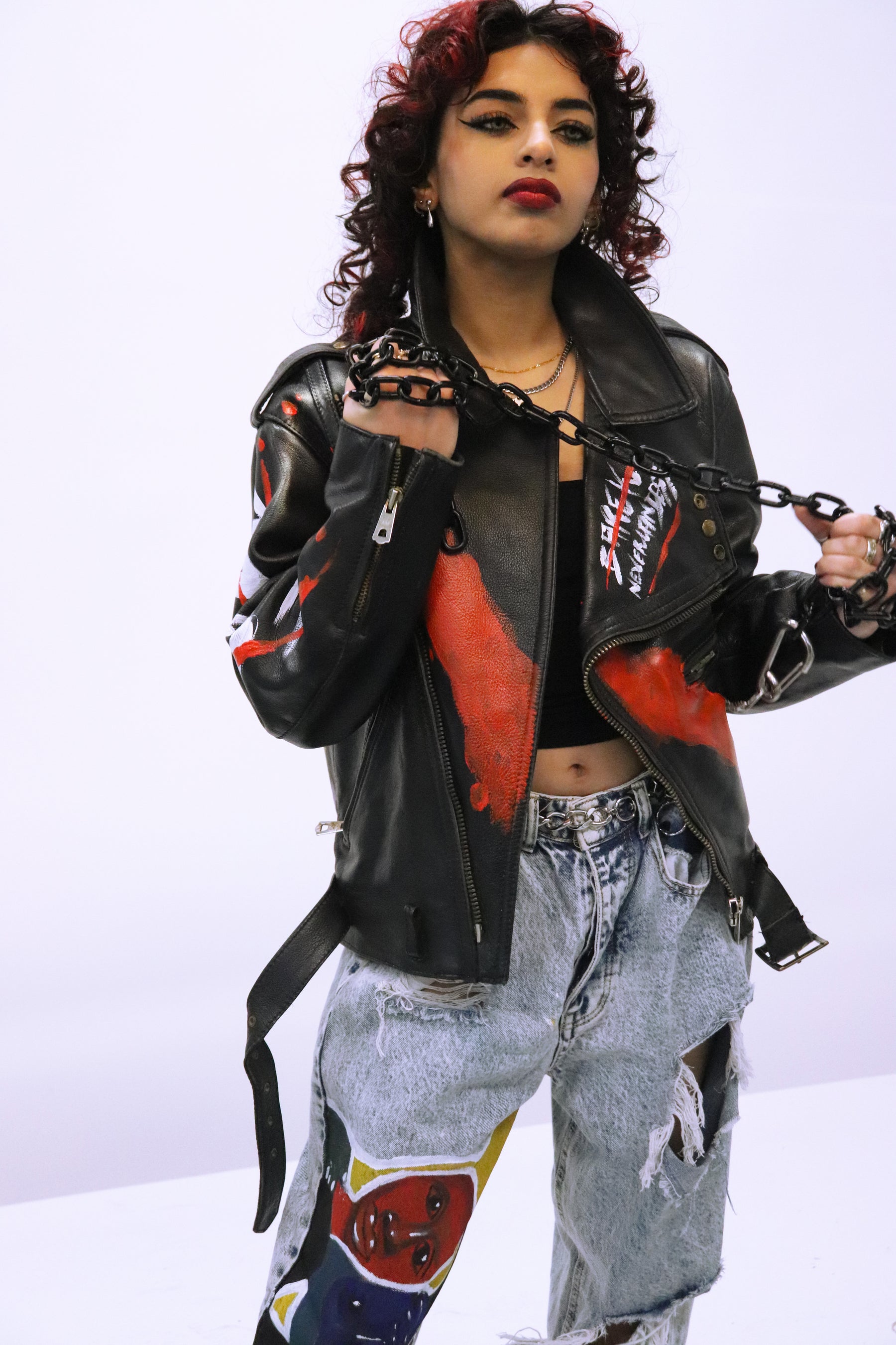"Tentation" Biker Fitted Leather Jacket Woman