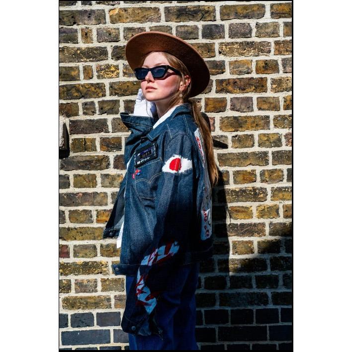 “Become What You Desire” Dark Blue Customized Fitted Denim Jacket for Women