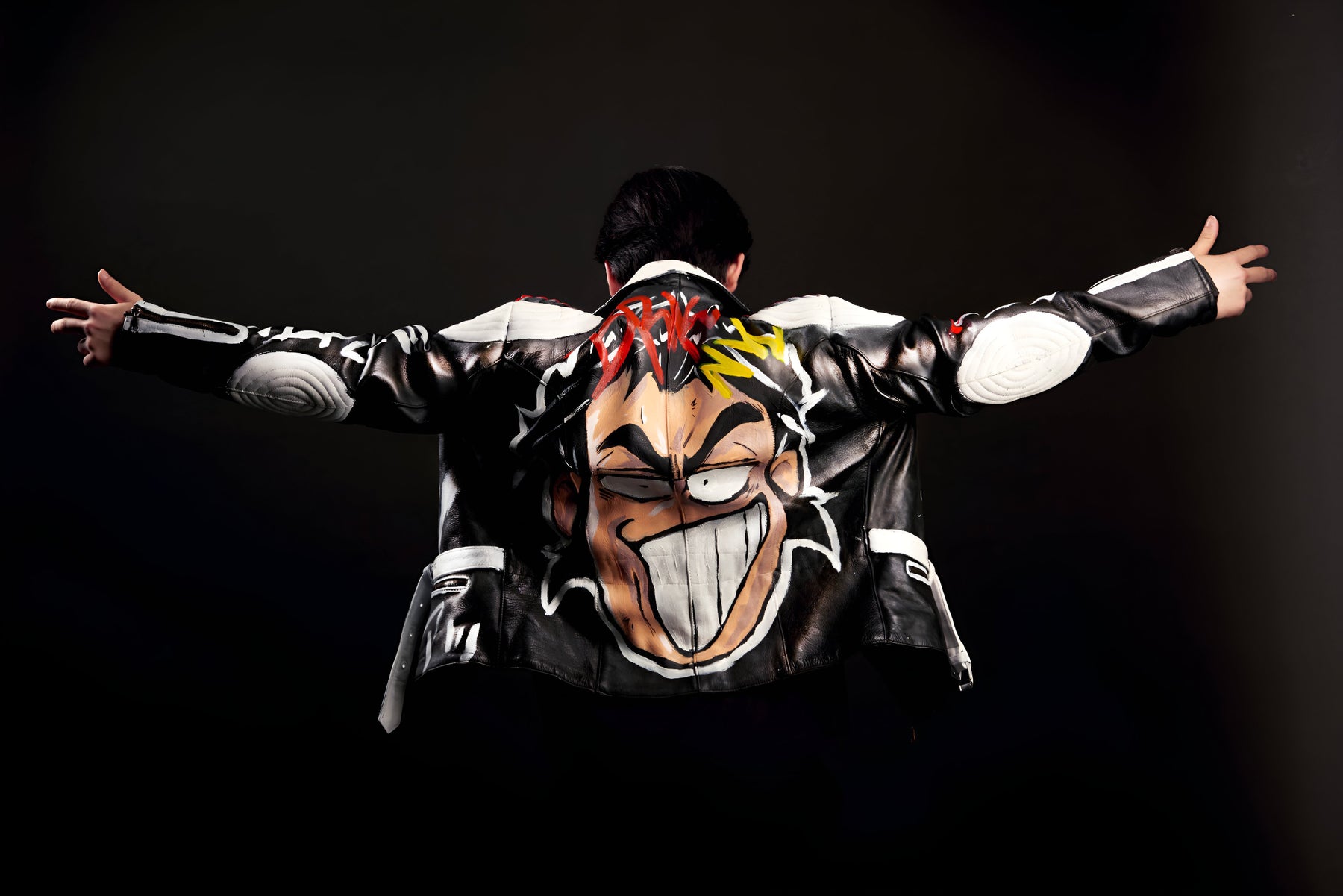 "Leather Biker Jacket" Black & White Customized Leather Jacket