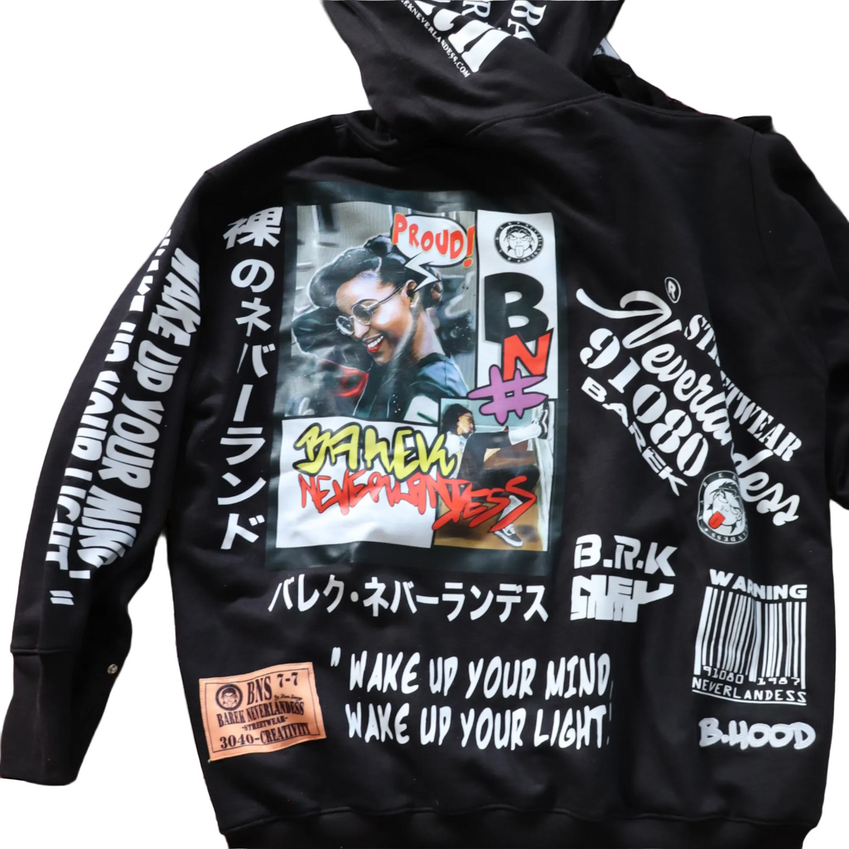 Barek Neverlandess London streetwear - "Big Hood" 7.0 Oversized Black Hoodie unique designer fashion artwork