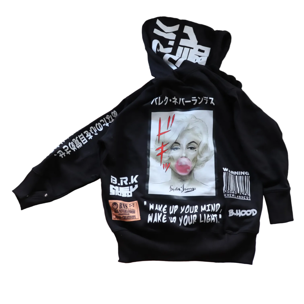 Barek Neverlandess London streetwear - "Big Hood" 2.0 Oversized Black Hoodie unique designer fashion artwork