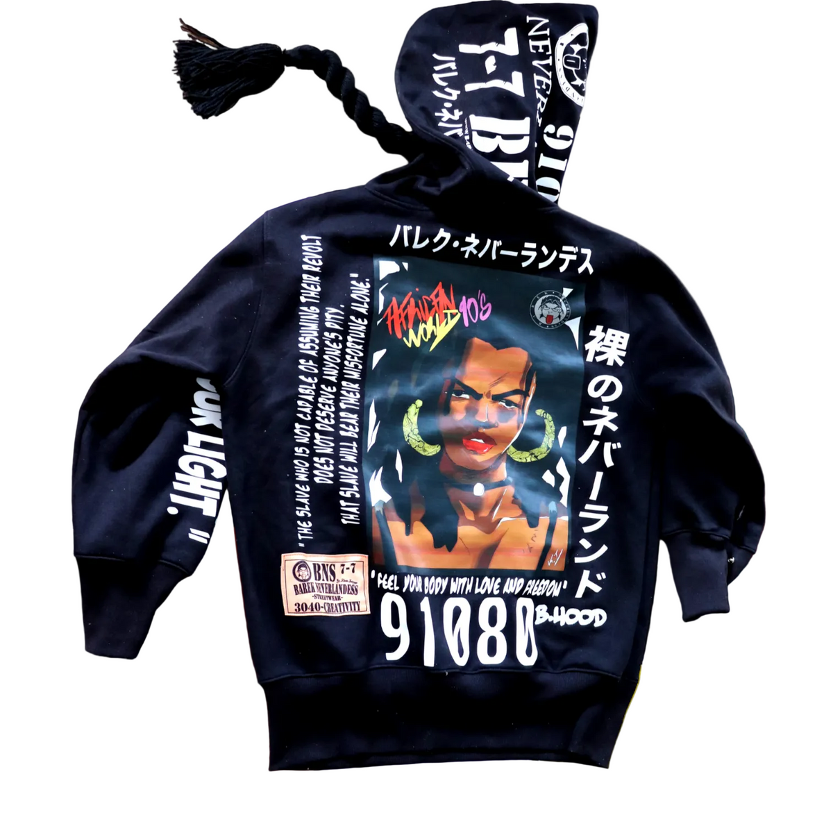 Barek Neverlandess London streetwear - "Big Hood" 3.0 Oversized Black Hoodie unique designer fashion artwork