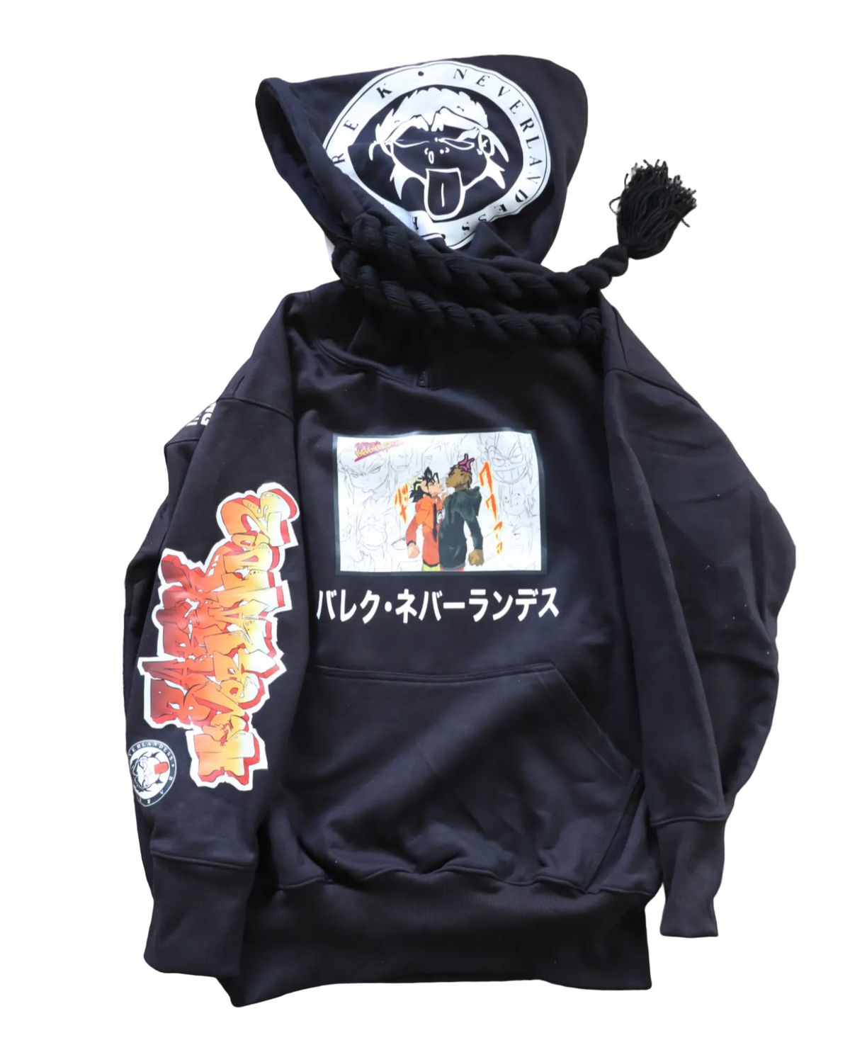 Barek Neverlandess London streetwear - "Big Hood" 4.0 Oversized Black Hoodie unique designer fashion artwork