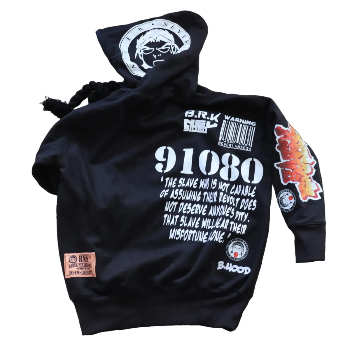 Barek Neverlandess London streetwear - "Big Hood" 4.0 Oversized Black Hoodie unique designer fashion artwork