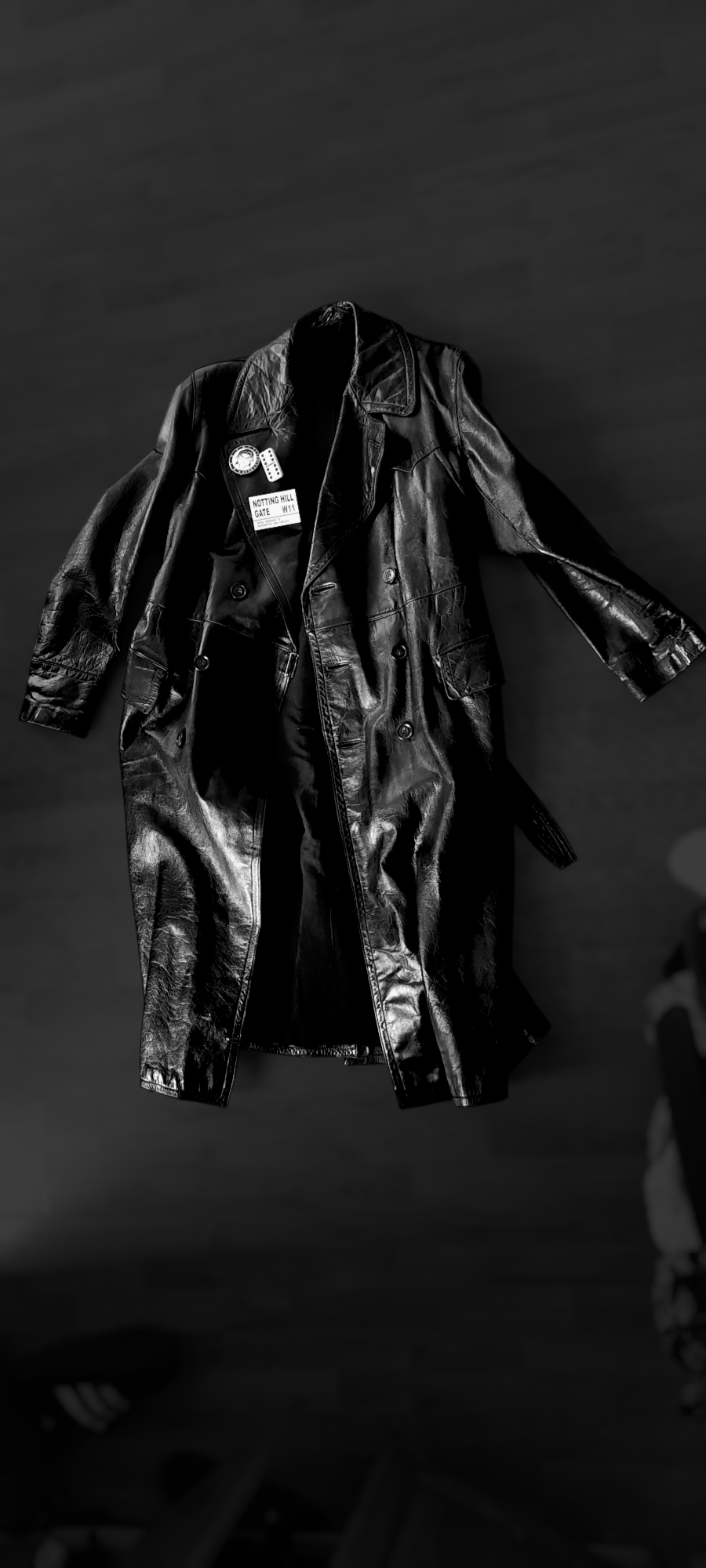"Matrix Leather Coat" Customized Long Hand-Painted Black Leather Coat