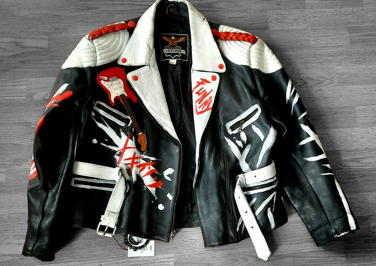"Leather Biker Jacket" Black & White Customized Leather Jacket
