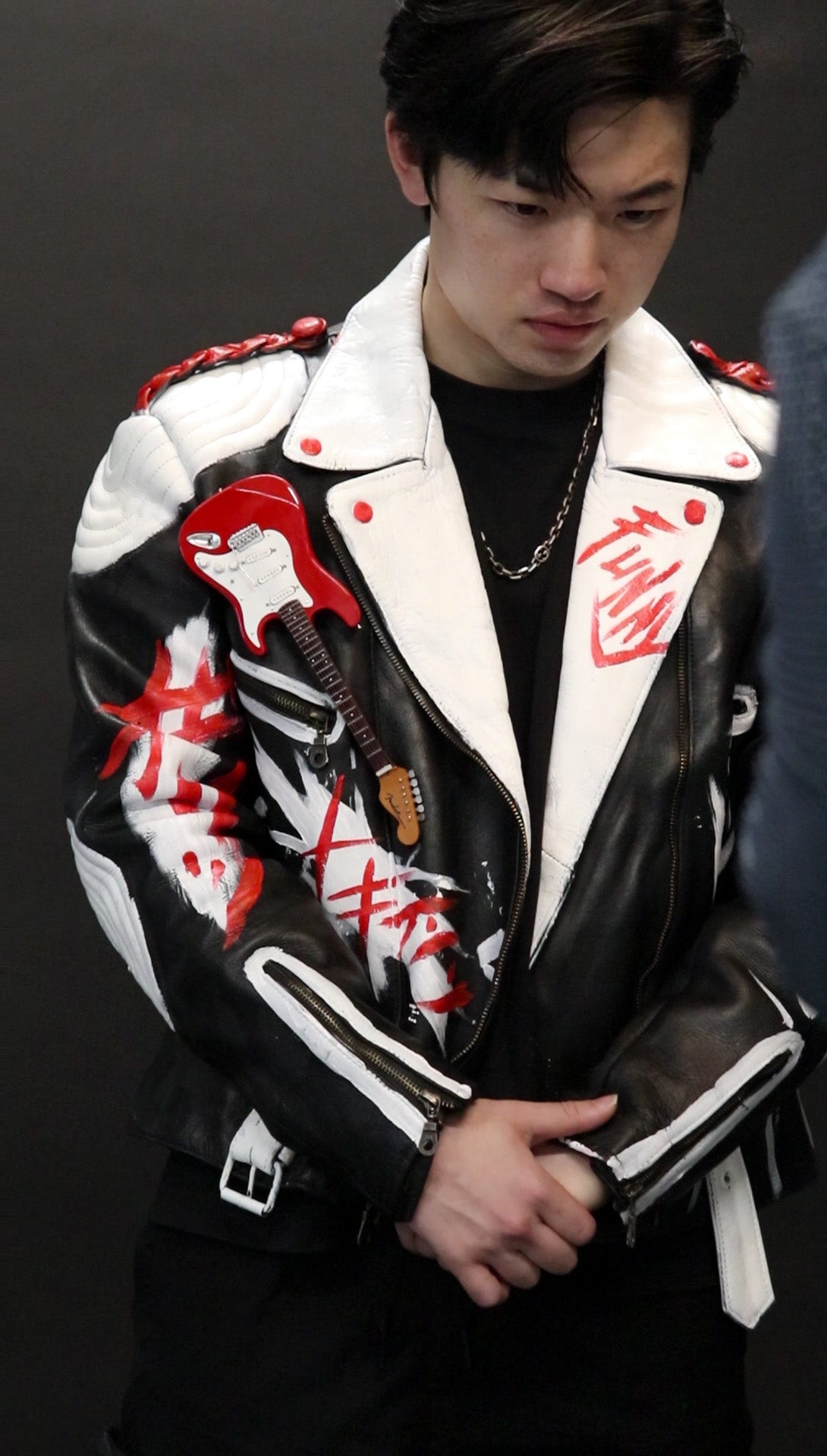 "Leather Biker Jacket" Black & White Customized Leather Jacket