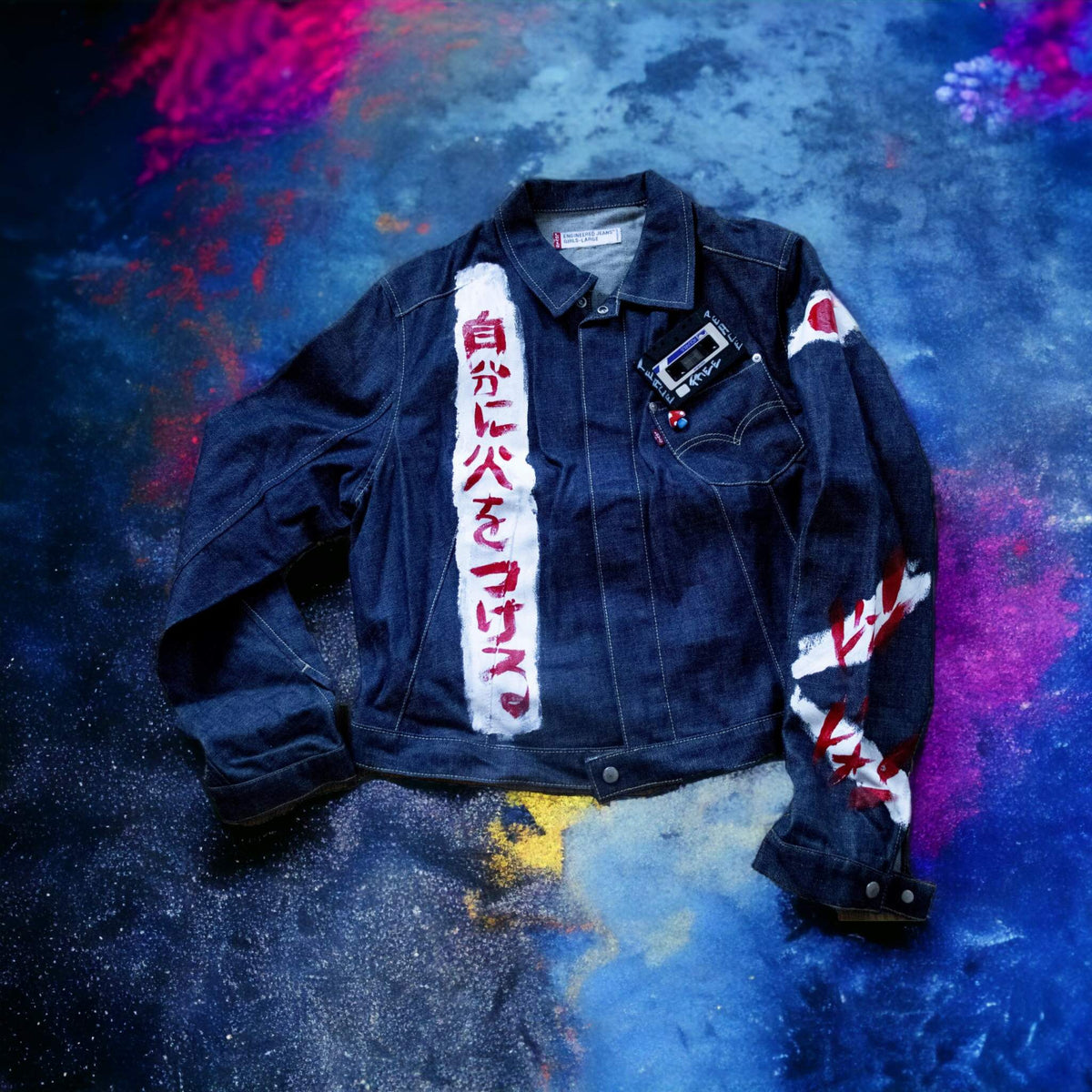 “Become What You Desire” Dark Blue Customized Fitted Denim Jacket for Women