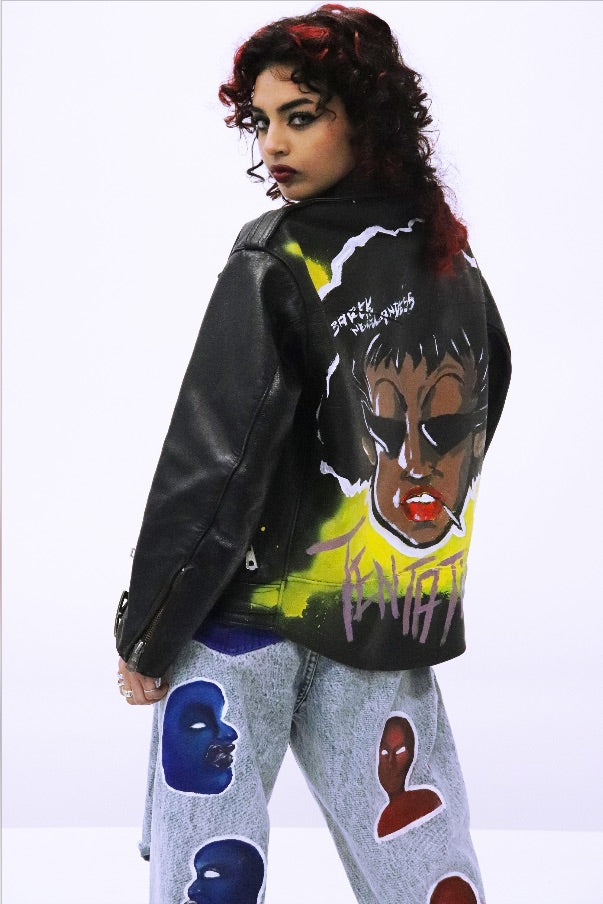 "Tentation" Biker Fitted Leather Jacket Woman