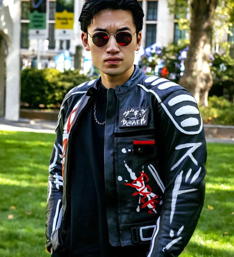 “Contour Code” Fitted Black Leather Jacket