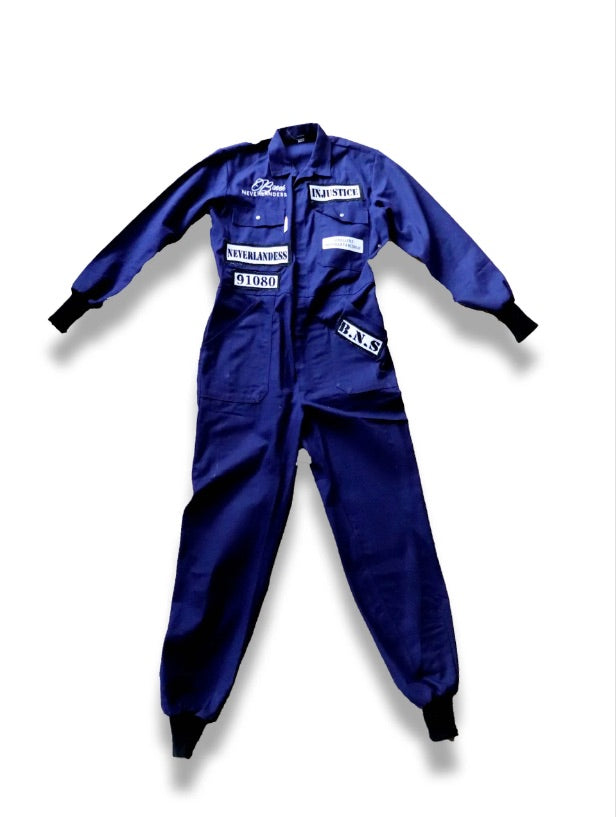 Barek Neverlandess London streetwear - “Midnight Code” Oversized Navy Jumpsuit unique designer fashion artwork