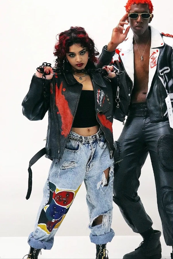 "Tentation" Biker Fitted Leather Jacket Woman