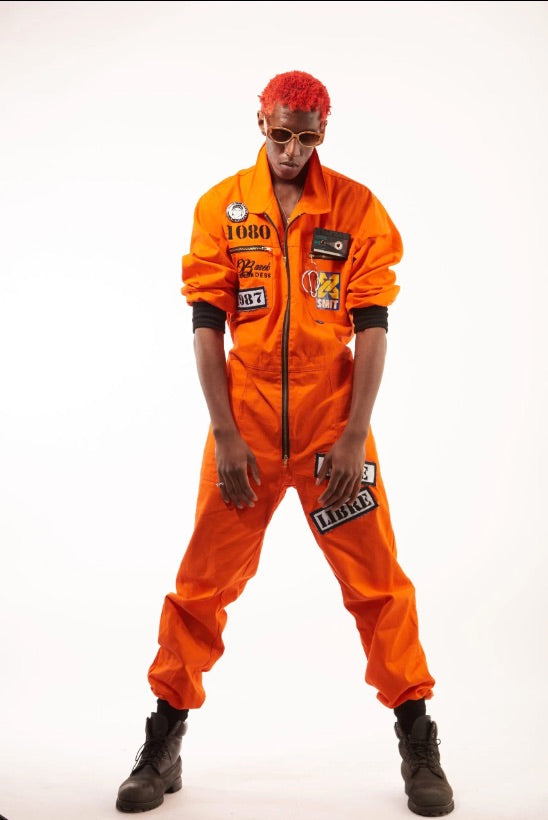"Street Code” Oversized Orange Jumpsuit