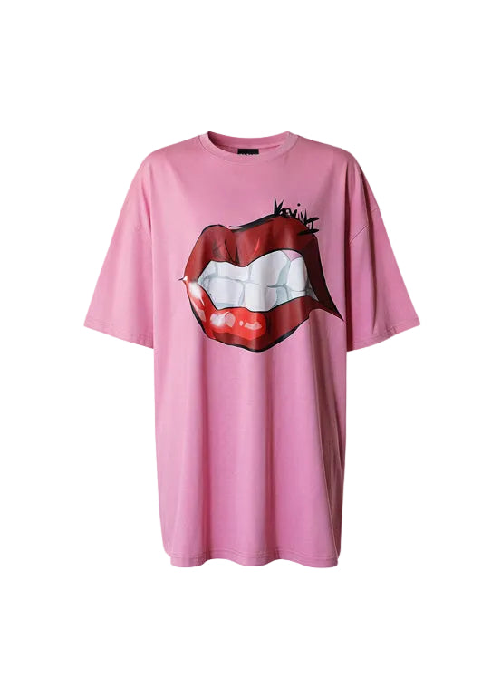 Barek Neverlandess London streetwear - Oversized Pink T-shirt – Mouth Edition unique designer fashion artwork