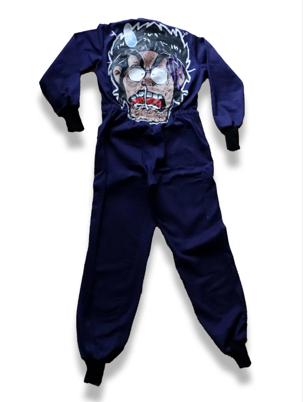 Barek Neverlandess London streetwear - “Midnight Code” Oversized Navy Jumpsuit unique designer fashion artwork