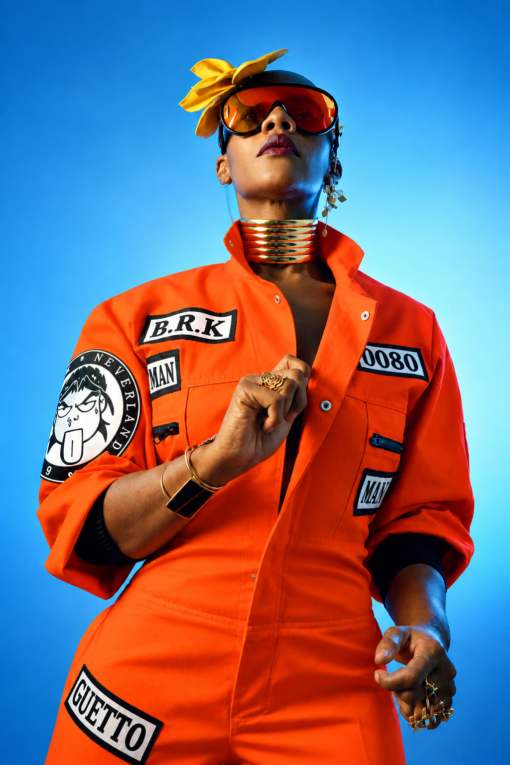 Barek Neverlandess London streetwear - “Guetto Dreams” Oversized Orange Jumpsuit unique designer fashion artwork