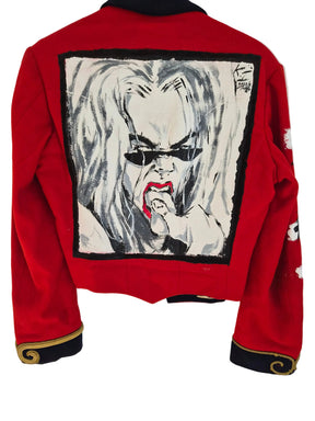 "Cartoon" Hand Painted Red Velvet Jacket