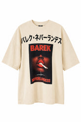 Oversized T-Shirt in cream heavyweight cotton with Japanese typography and bold BAREK Neverlandess graphic print