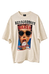 BAREK NEVERLANDESS Heavyweight Oversized T-Shirt in cream cotton with bold magazine-style graphic print

