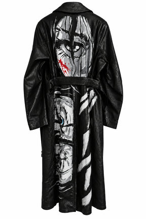 Barek Neverlandess London streetwear - "Matrix Leather Coat" Customized Long Hand-Painted Black Leather Coat unique designer fashion artwork