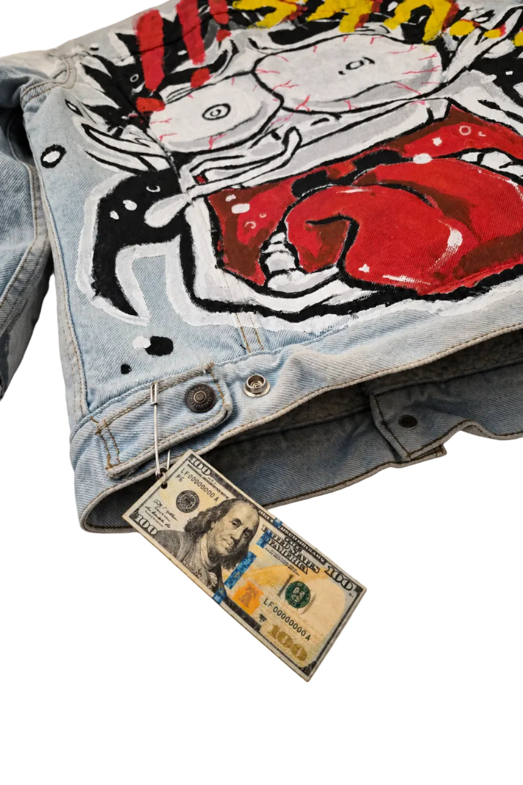 Barek Neverlandess London streetwear - "Urban Cipher” Medium Wash Oversized Denim Jacket unique designer fashion artwork