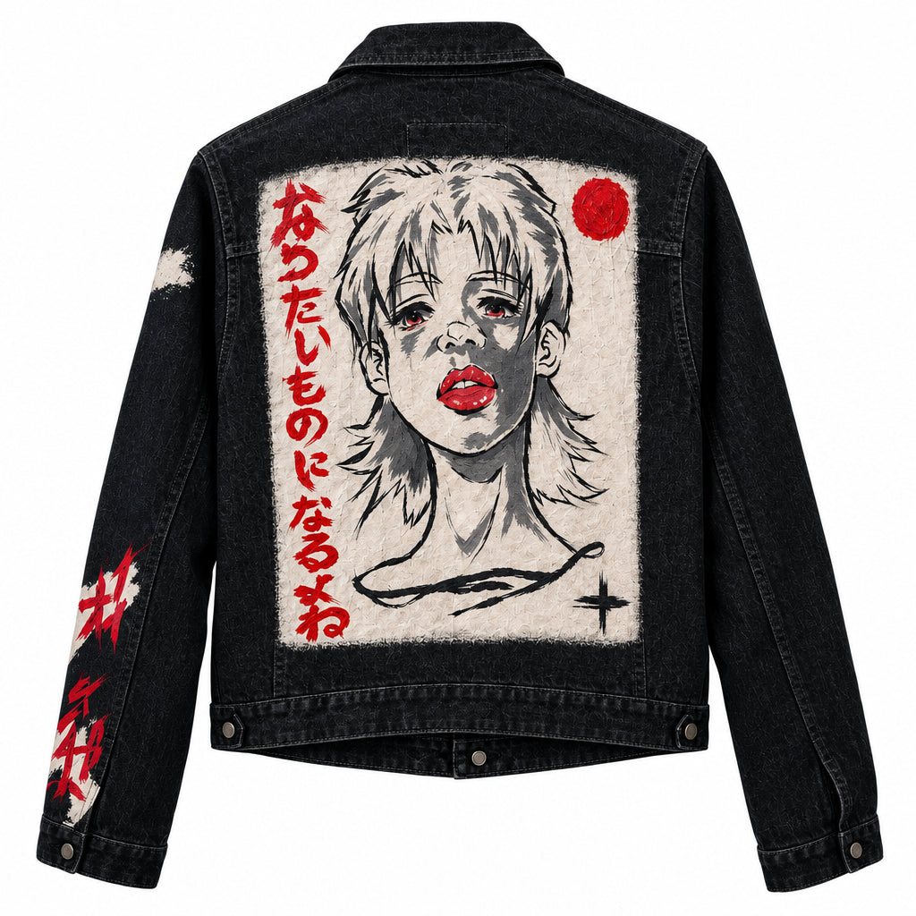 “Become What You Desire” Dark Blue Customized Fitted Denim Jacket for Women