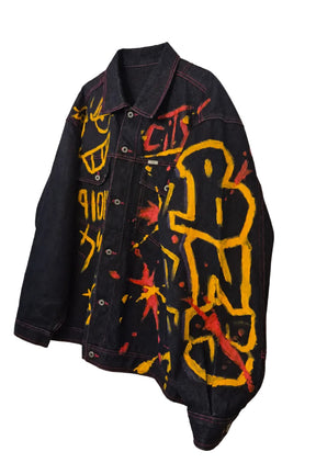 Barek Neverlandess London streetwear - “CITY 91" Dark Blue Customized Denim Jacket unique designer fashion artwork