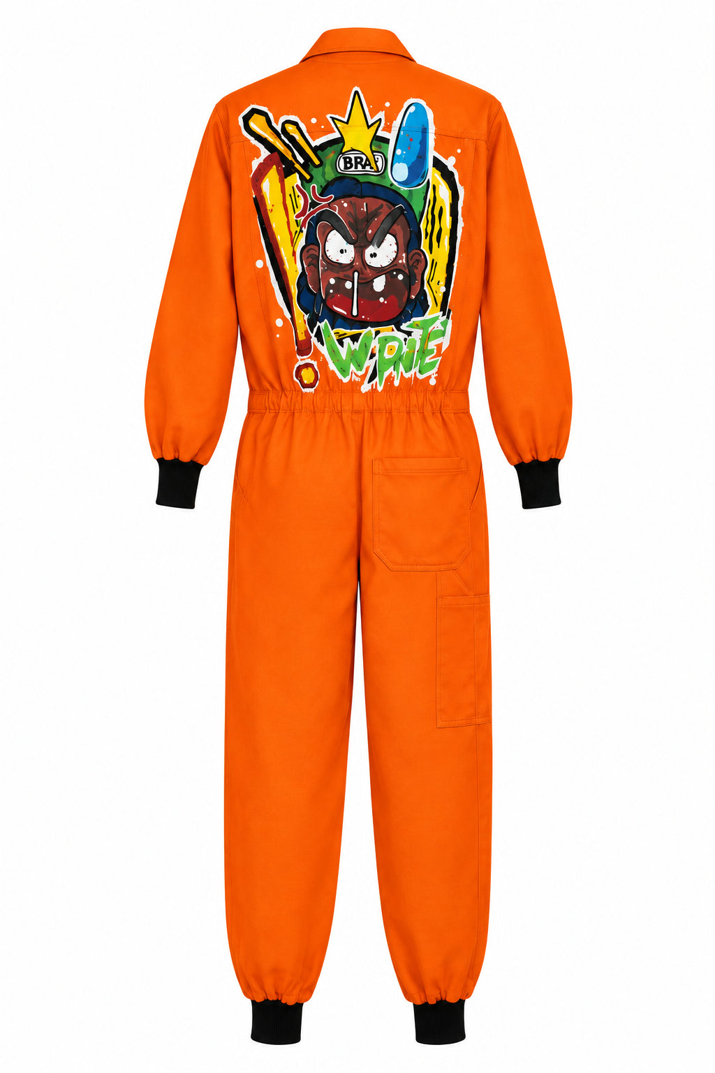Barek Neverlandess London streetwear - "Street Code” Oversized Orange Jumpsuit unique designer fashion artwork