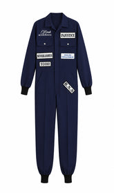 Barek Neverlandess London streetwear - “Midnight Code” Oversized Navy Jumpsuit unique designer fashion artwork