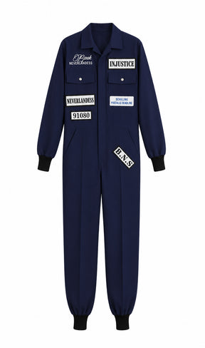 Barek Neverlandess London streetwear - “Midnight Code” Oversized Navy Jumpsuit unique designer fashion artwork