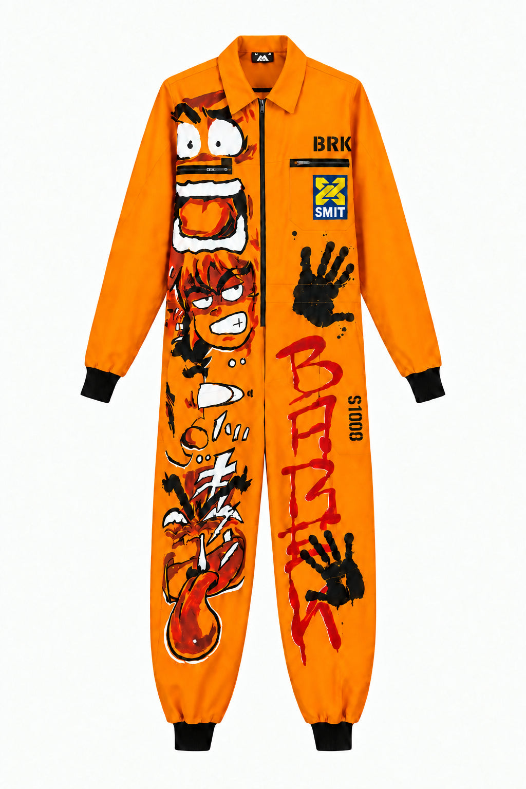 Barek Neverlandess London streetwear - "Characters" Orange Customized Jumpsuit unique designer fashion artwork