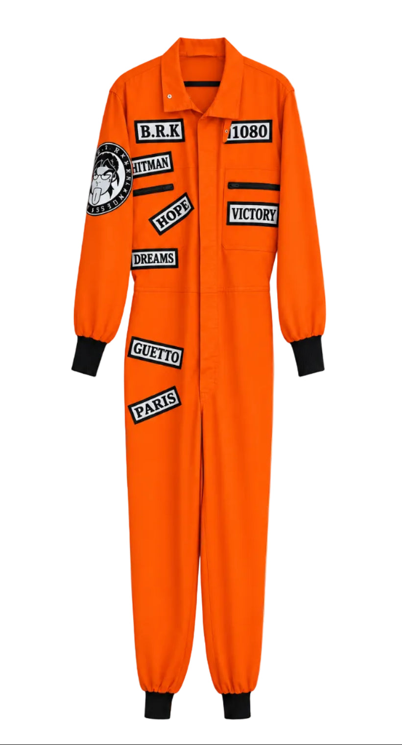 Barek Neverlandess London streetwear - “Guetto Dreams” Oversized Orange Jumpsuit unique designer fashion artwork