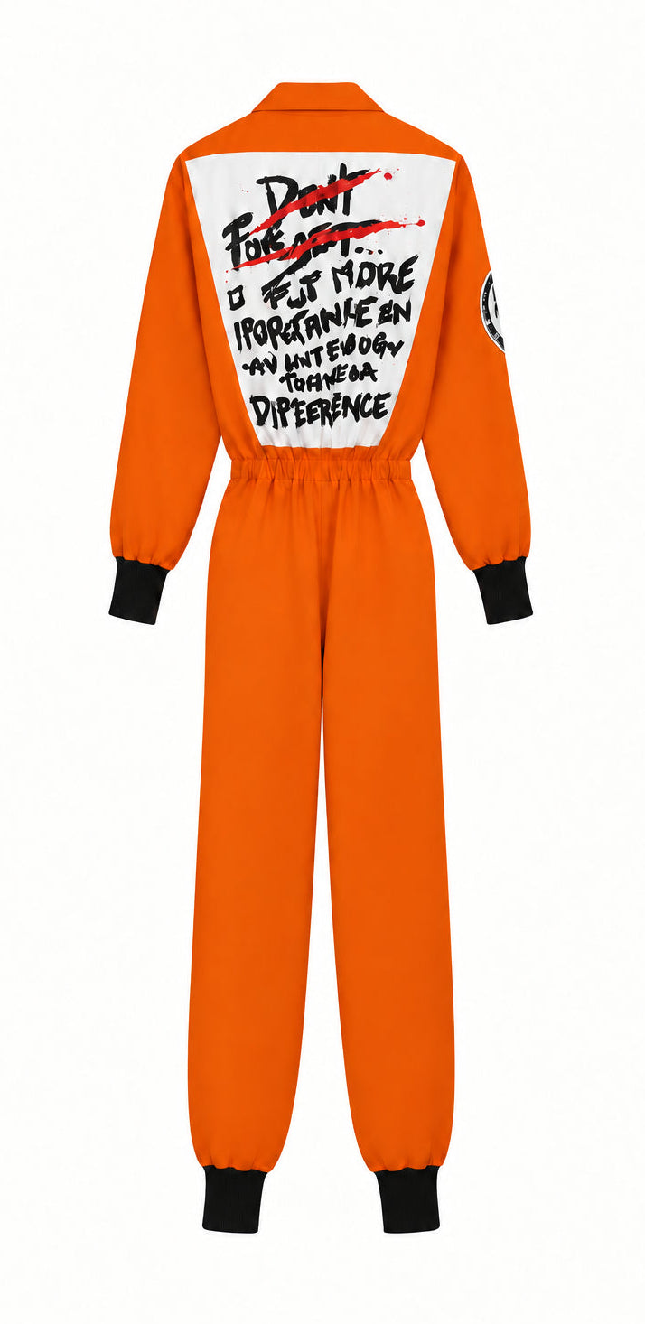 Barek Neverlandess London streetwear - “Guetto Dreams” Oversized Orange Jumpsuit unique designer fashion artwork