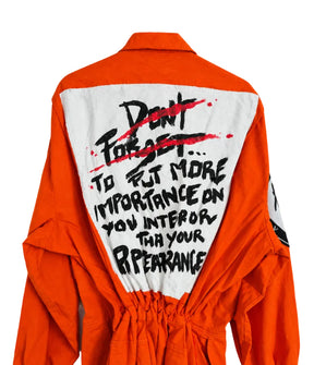 Barek Neverlandess London streetwear - “Guetto Dreams” Oversized Orange Jumpsuit unique designer fashion artwork