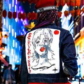 “Become What You Desire” Dark Blue Customized Fitted Denim Jacket for Women