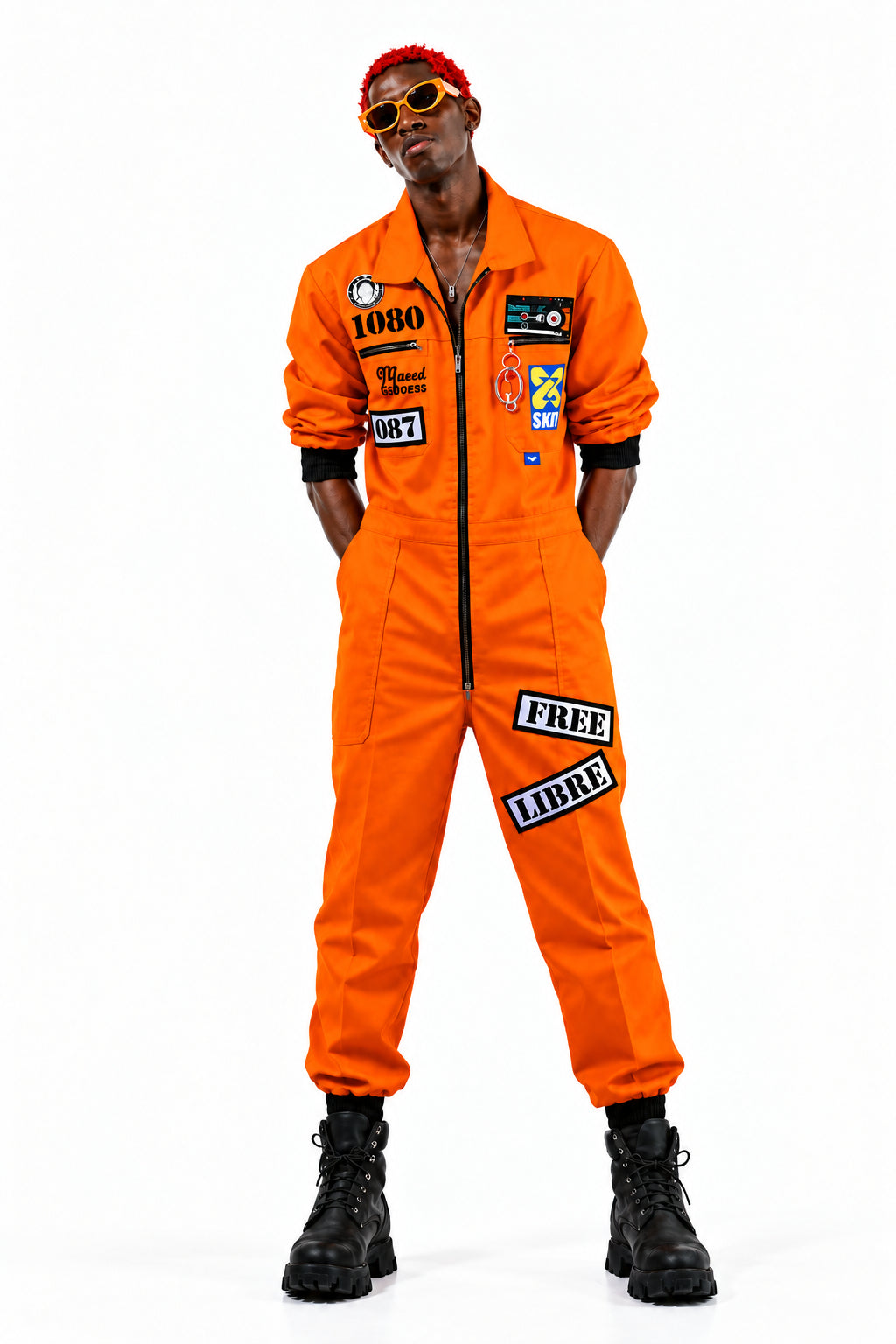 Barek Neverlandess London streetwear - "Street Code” Oversized Orange Jumpsuit unique designer fashion artwork