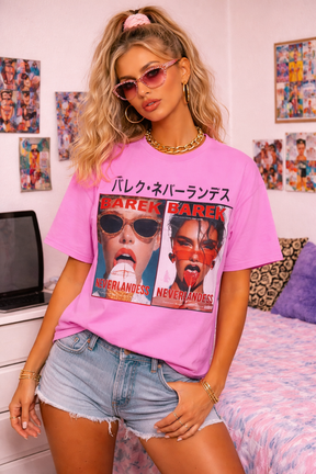 Barek Neverlandess London streetwear - T-SHIRT OVERSIZED BAREK NEVERLANDESS — Magazine Cover Tee • Rose Lavande unique designer fashion artwork