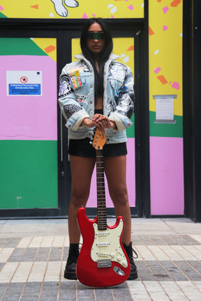 "Urban Cipher” Medium Wash Oversized Denim Jacket