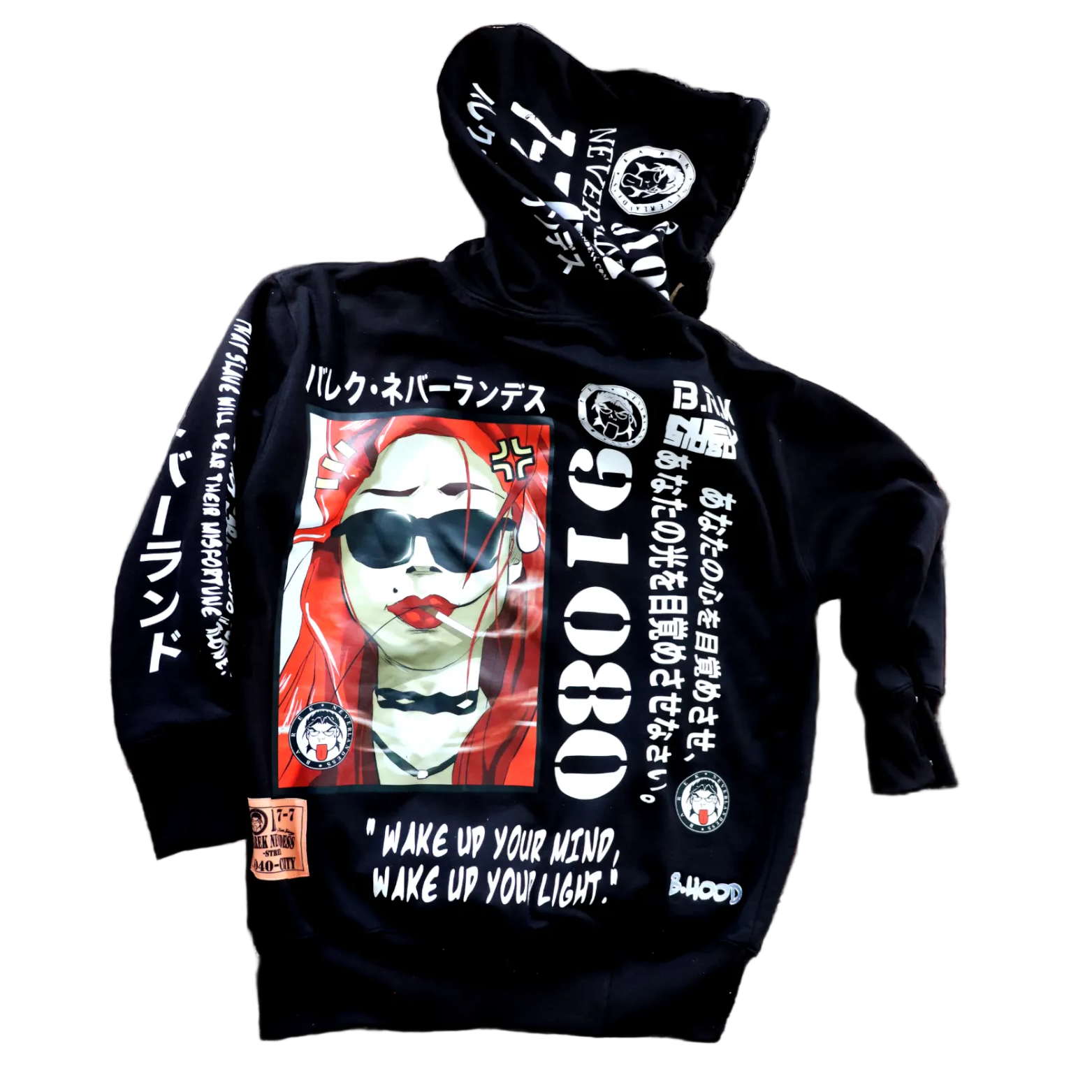 Barek Neverlandess London streetwear - “Big Hood” 1.0 Oversized Black Hoodie unique designer fashion artwork