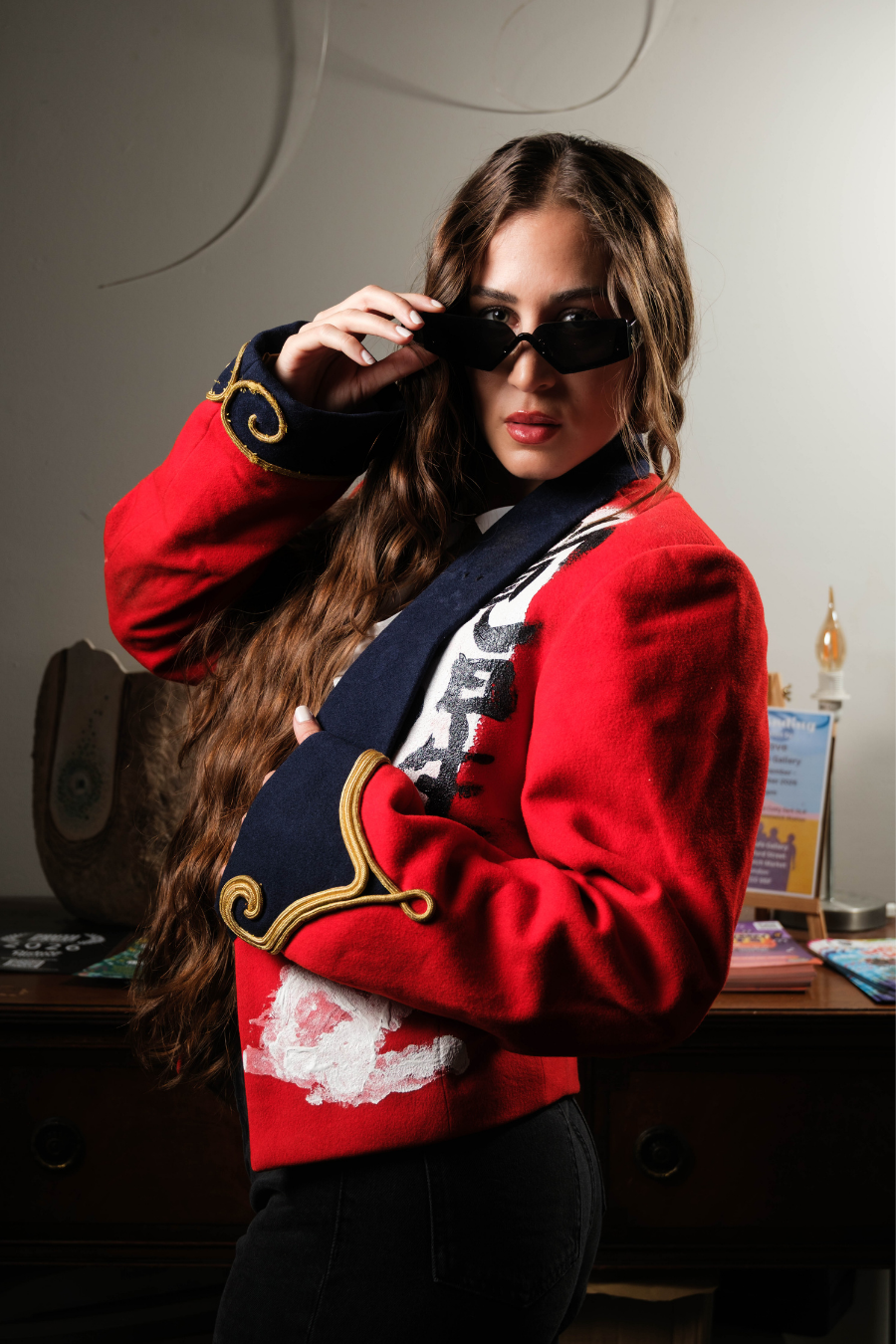 "Cartoon" Hand Painted Red Velvet Jacket