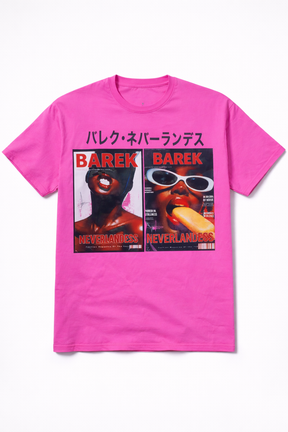 Barek Neverlandess London streetwear - T-SHIRT OVERSIZED BAREK NEVERLANDESS: Magazine Cover Tee • Rose Fuchsia unique designer fashion artwork