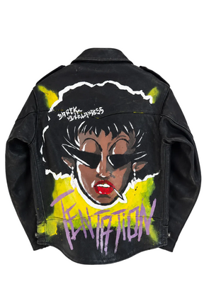 Barek Neverlandess London streetwear - "Tentation" Biker Fitted Leather Jacket Woman unique designer fashion artwork